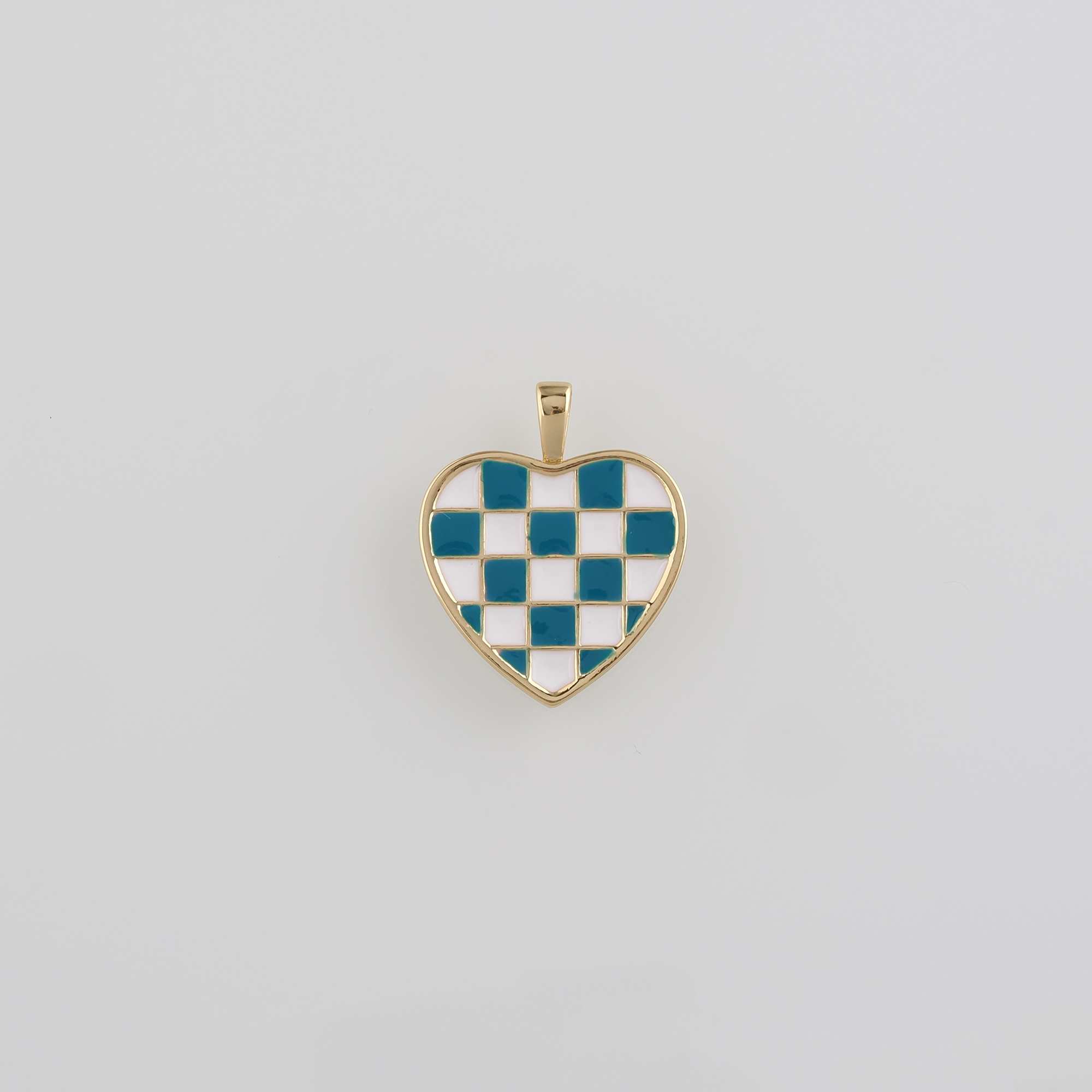 18K Gold Filled Checkered Pendant,Enamel Heart Charm Earrings Necklace for DIY Jewelry Making Supply