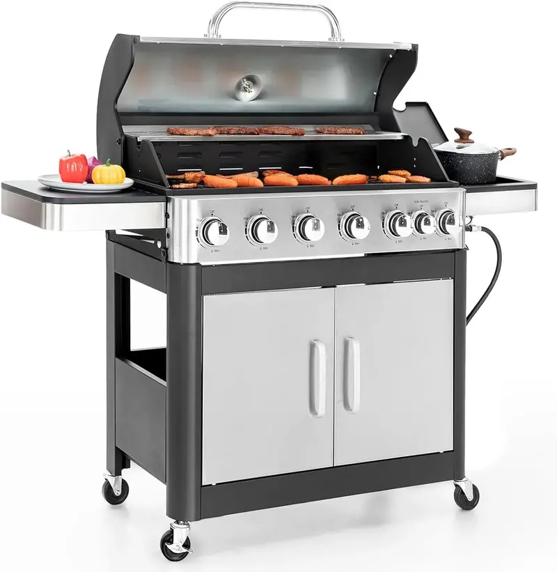 Premium Stainless Steel Propane Gas Grill – 42,000 BTU Outdoor Cooking System with Side Burner & Enameled Cast Iron Grates