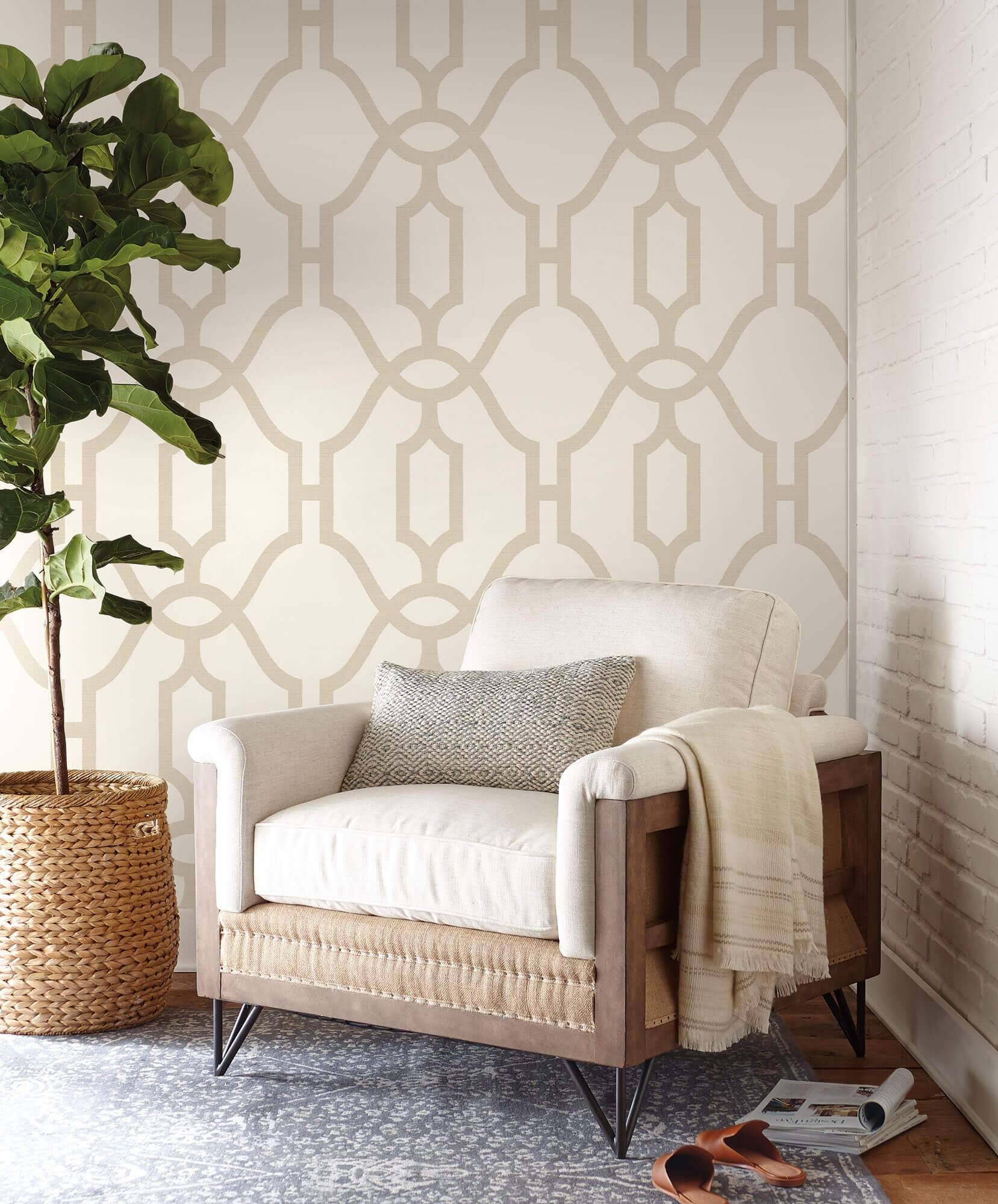 Magnolia Home Woven Trellis Wallpaper, Beige