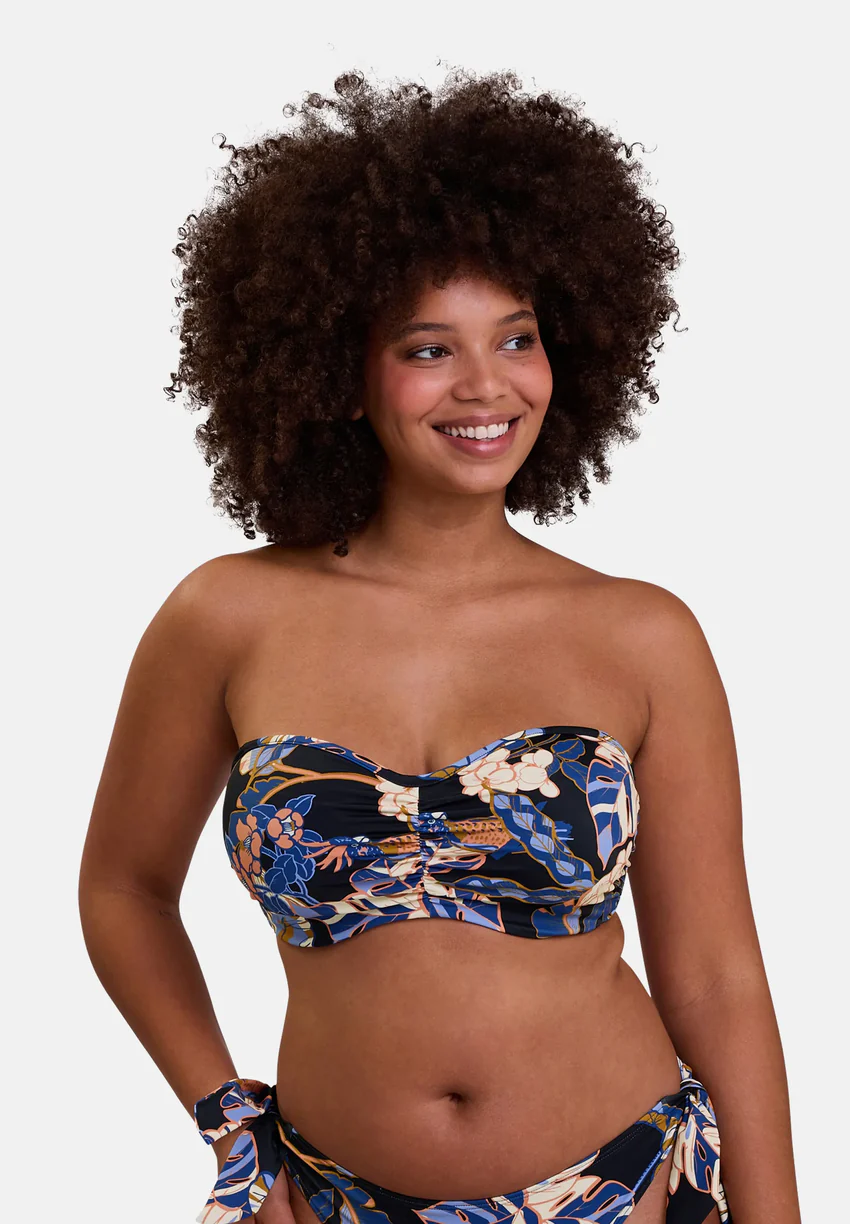 Haut de maillot bandeau Fidji Imprimé Exotique Noir