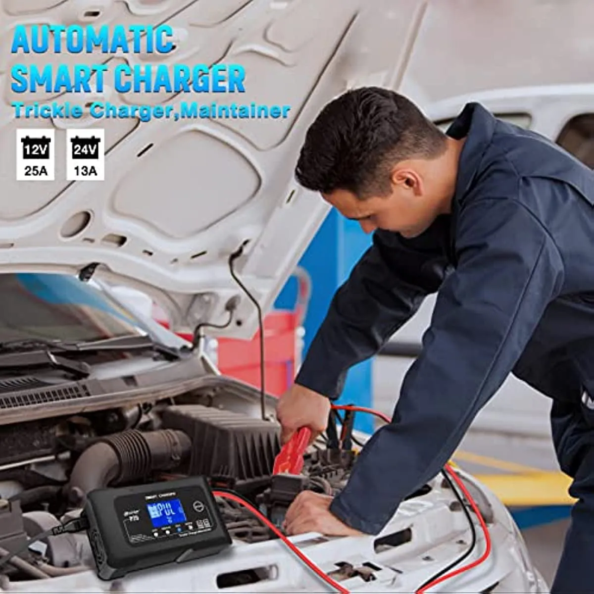 2026 25-Amp Smart Battery Charger,Lithium,LiFePO4,Lead-Acid AGM/Gel/SLA.. Car Battery Charger,Trickle Charger, Maintainer/deep Cycle Charger,12V/25A and 24V/13A,for Motorcy,Boat,Lawn Mower