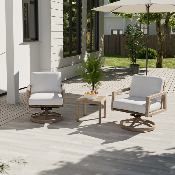 3Piece Woodgrain Aluminum Patio Conversation Set with Swivel Chairs,Rattan Chair Back and Cushions