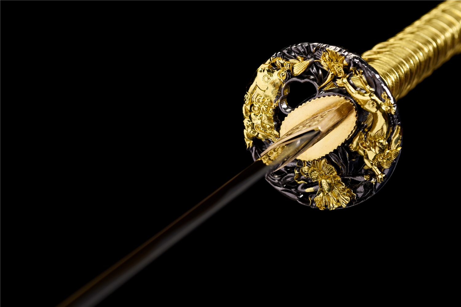 Handmade Japanese Katana High Carbon Gold Blade Qilin Tsuba Full Tang