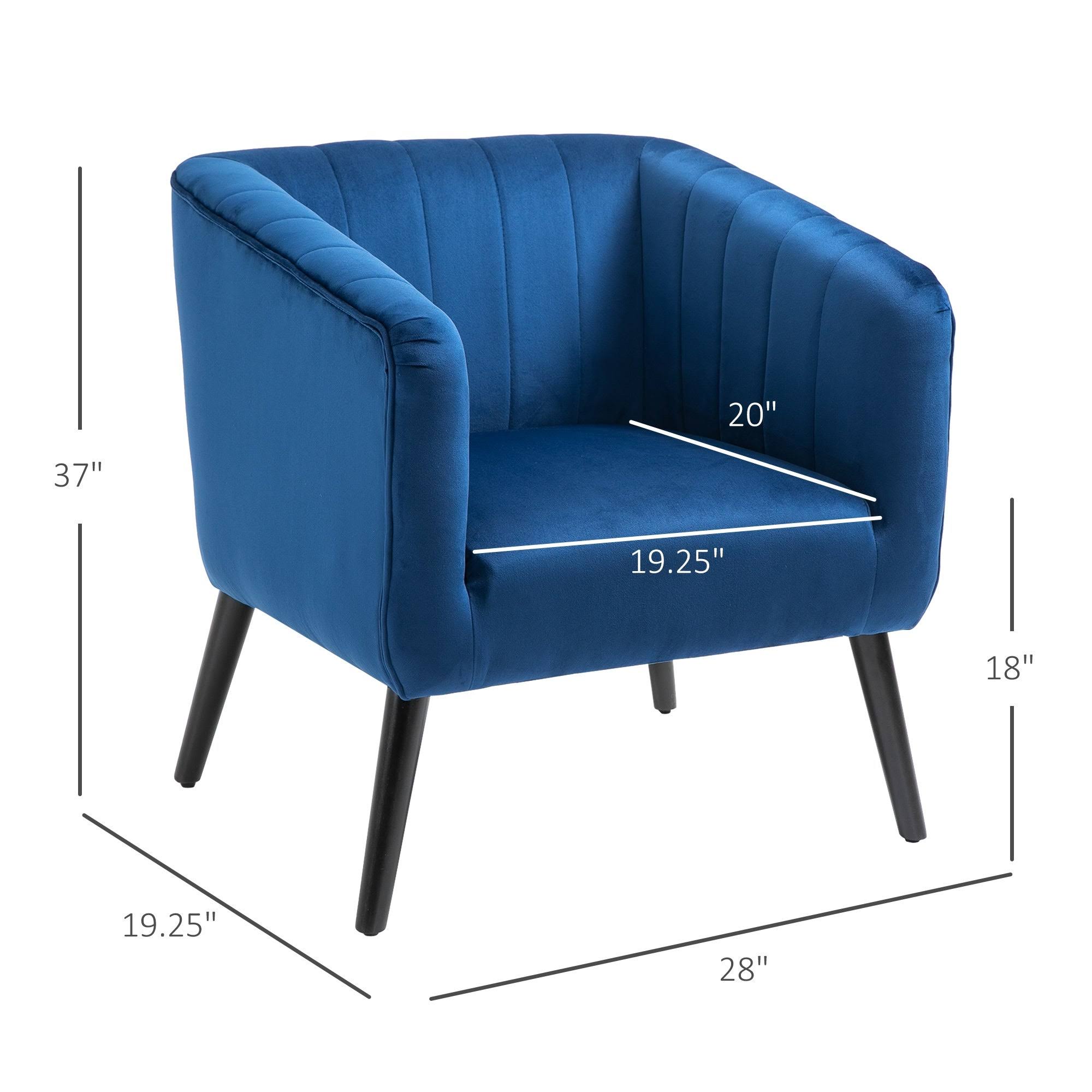 HOMCOM Luxury Velvet Fabric Accent Armchair with Thick Padding, High Armrests, and Channel Tufting, Blue