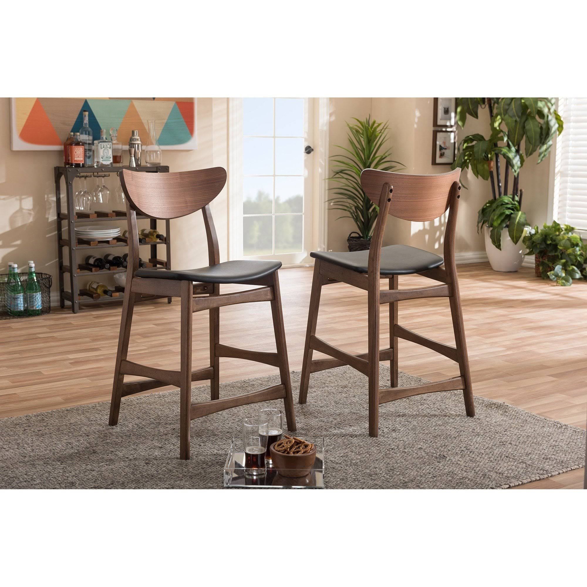 Baxton Studio Latina 24 in. Faux Leather Counter Stool - Set of 2, Black