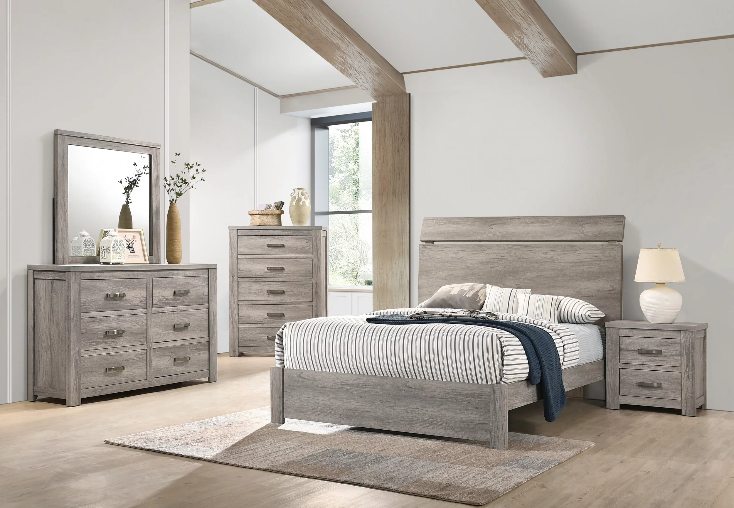 Bedroom 4pc Bedroom Set Modern Unique Eatsern King Size Bed Dresser Mirror Nightstand