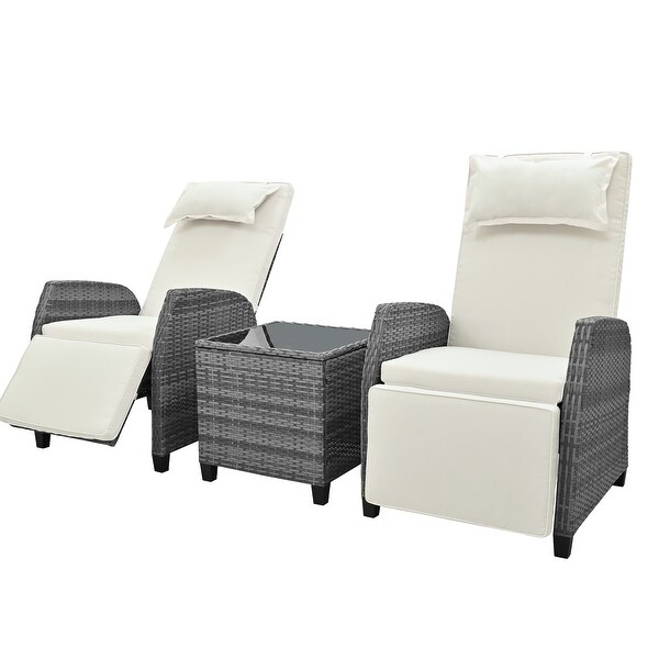 3 Piese Set Outdoor Rattan Patio Loveseat Reclin Chair w/Coffee Table
