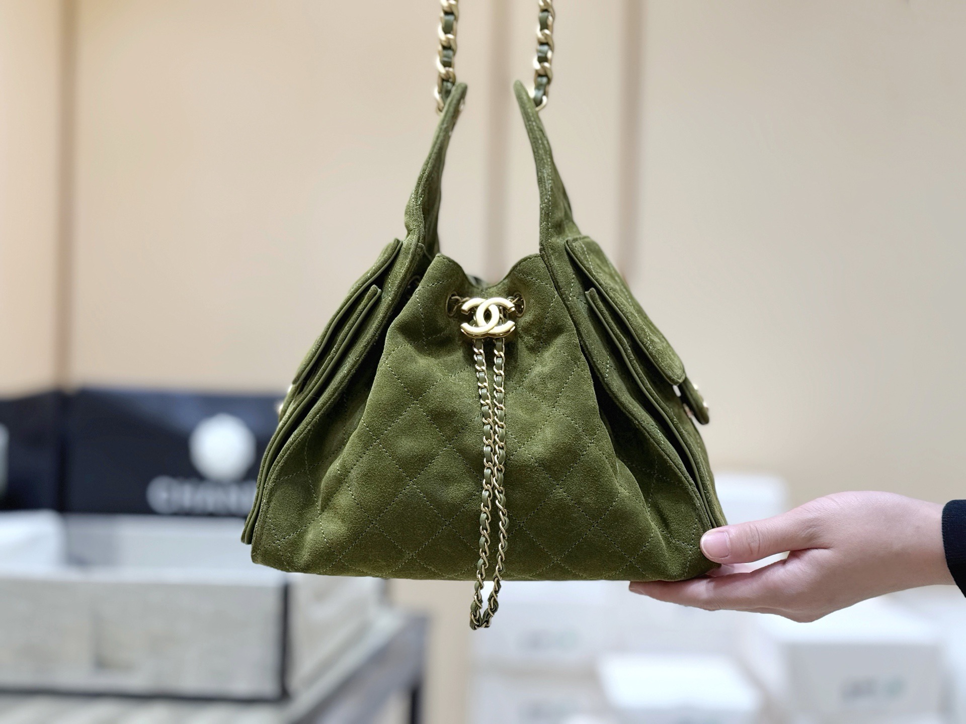 Chanel 26c 25bag Suede Matcha green