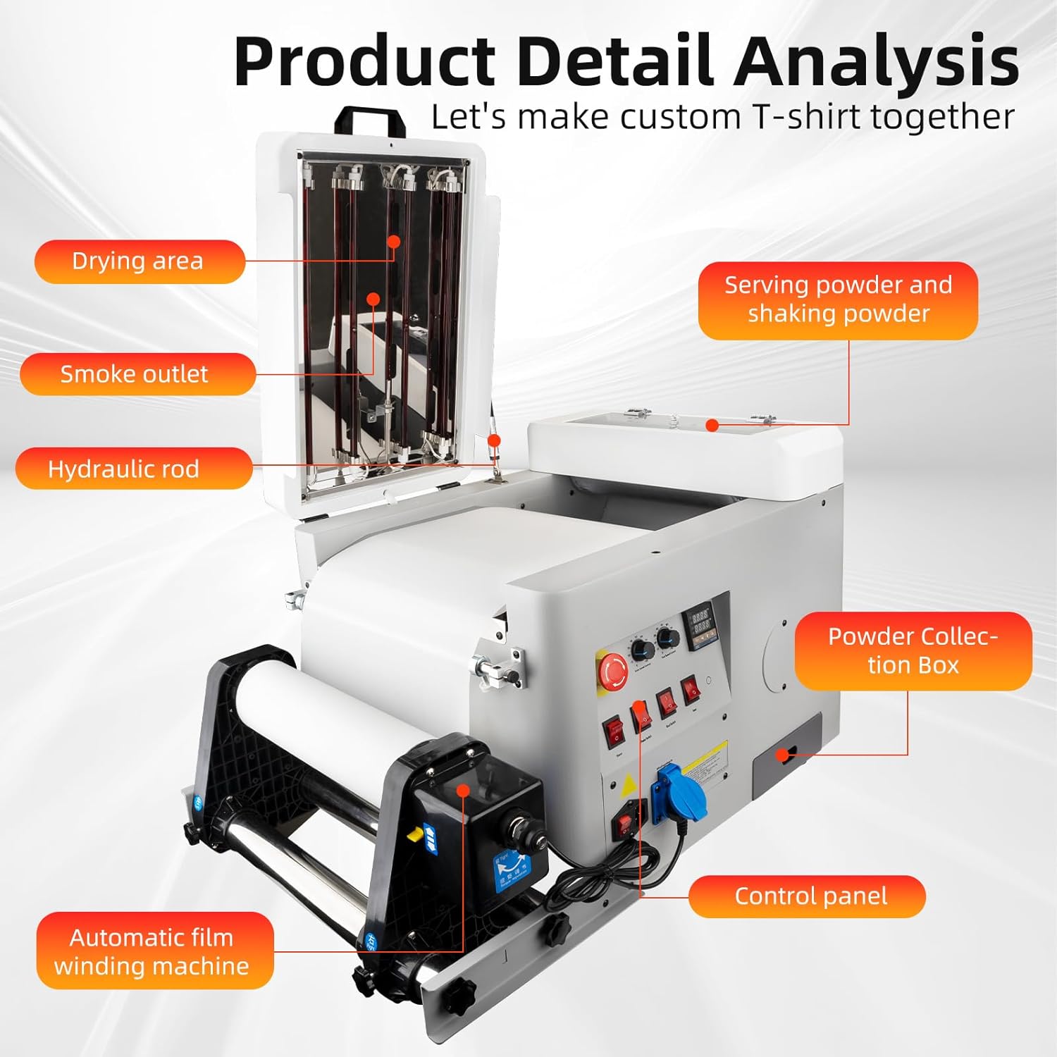 A3 Economic Automatic DTF Powder Shaker and Dryer Machine 13.4in (340mm), Automatic Powder Shaking Machine with 4 Lamps for Even Heating for DTF Printing on T-Shirts Clothes