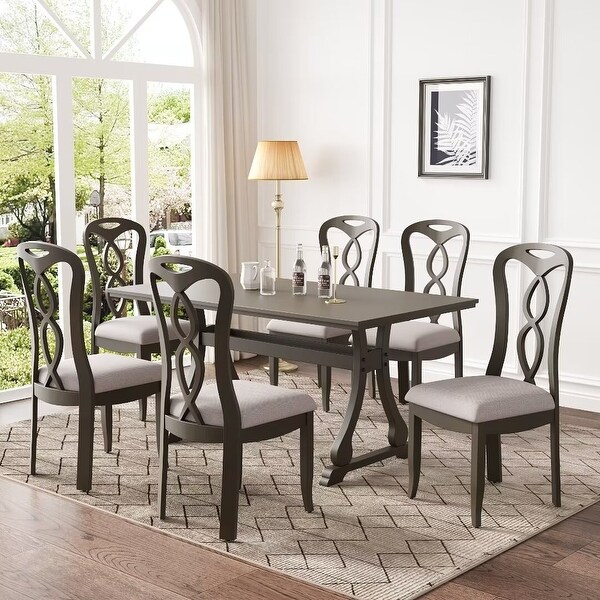 Trestle Dining Table Set with Upholstered Dining Chairs,Smooth Backs