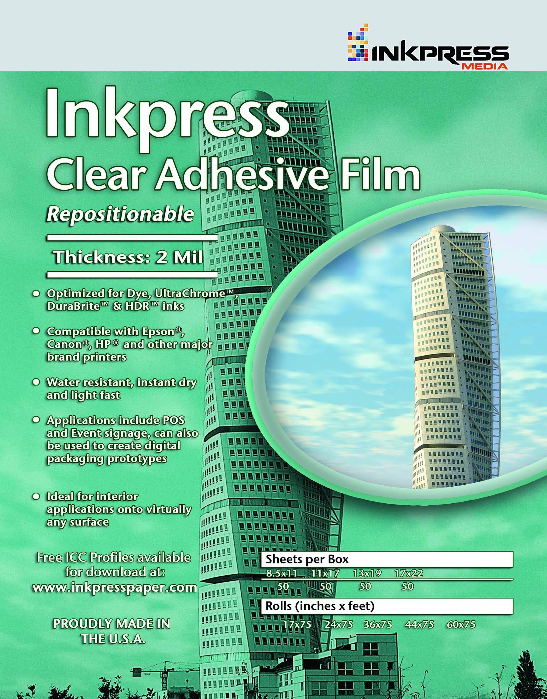 Inkpress Clear Film 5 Mil. Polyester Inkjet Film, 13 inch x 19 inch, 20 Sheets