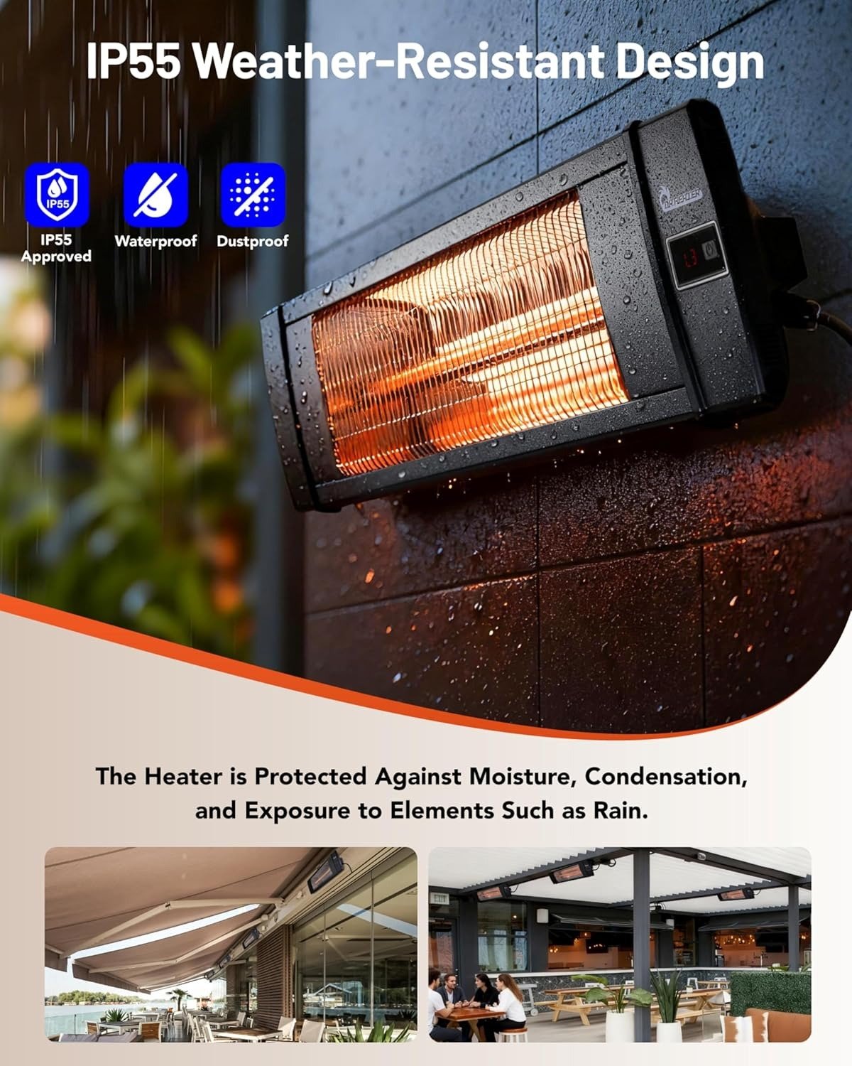 5200 BTU Carbon Infrared Heater, IP55 Wall & Ceiling Mount Electric Heater for Indoor Outdoor Patio Garage