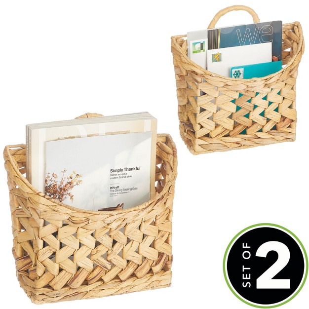 Mdesign Woven Water Hyacinth Hanging Wall Storage Basket Set Of 2