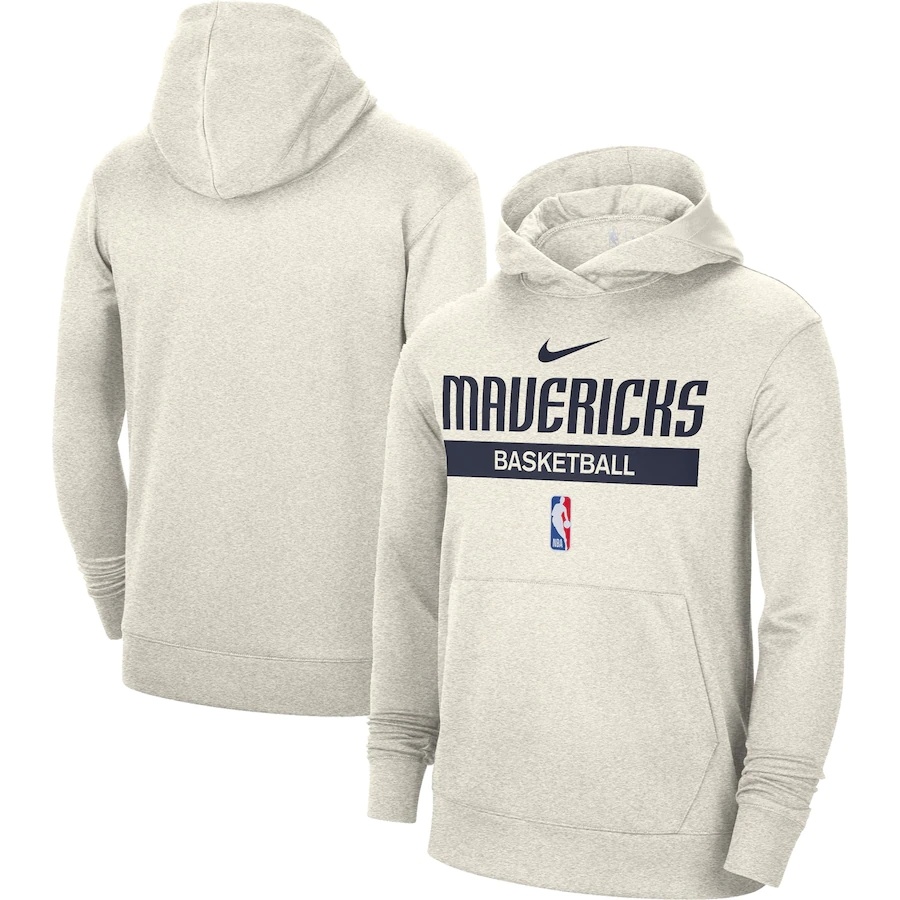 Men's Dallas Mavericks Cream 2022/23 Spotlight On-Court Practice Performance Pullover Hoodie