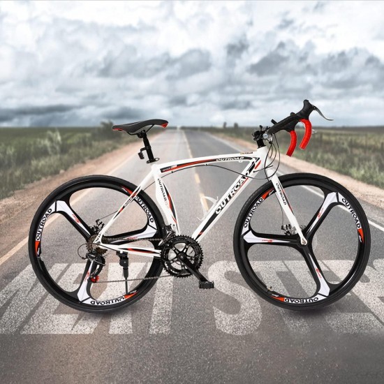 Road Bike for Men and Women with Aluminum Alloy Frame, Featuring 14 Speed Shifter, 700C Wheel and Disc Brake Bicycles White/Black