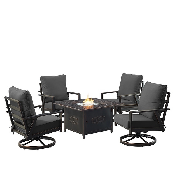 Black Aluminum Fire Table Set with Four Club Chairs