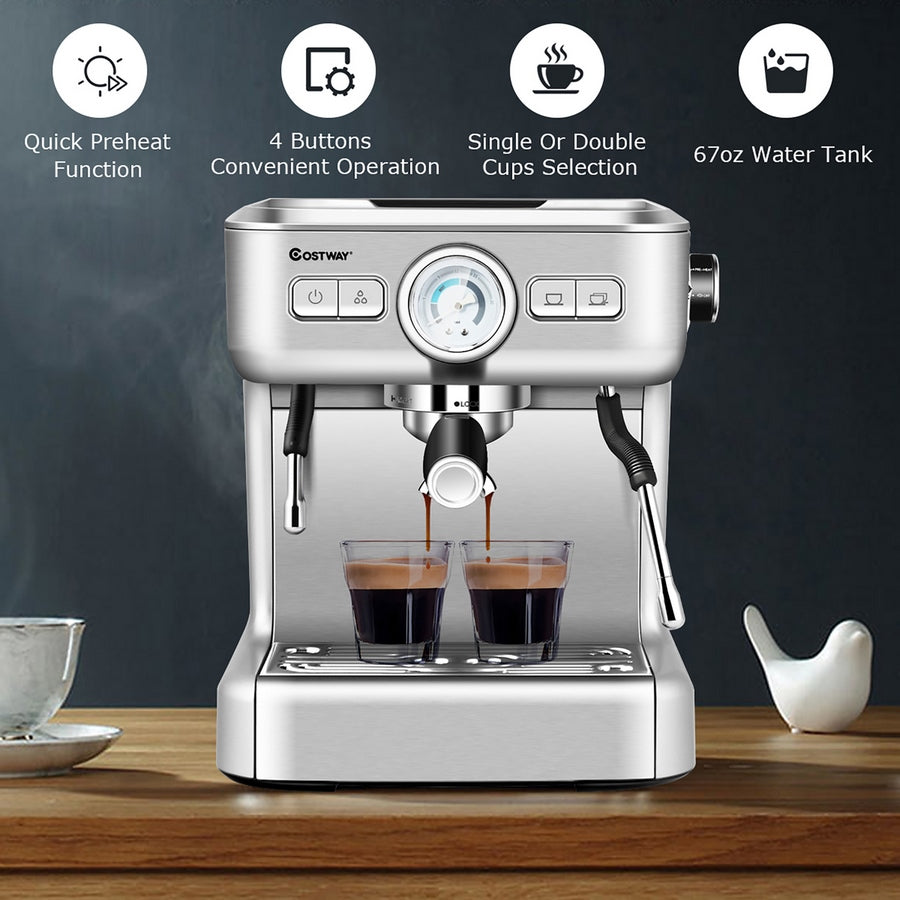 Costway Semi-Auto Espresso Machine Maker Water Tank Pump Pressure w/ Milk Frother Wand