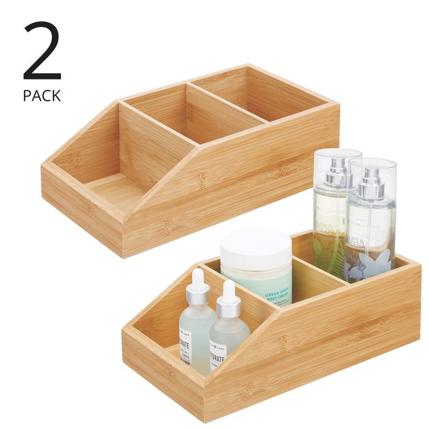 Mdesign Bamboo Wood Bathroom Storage Organizer Bin 3 Sections