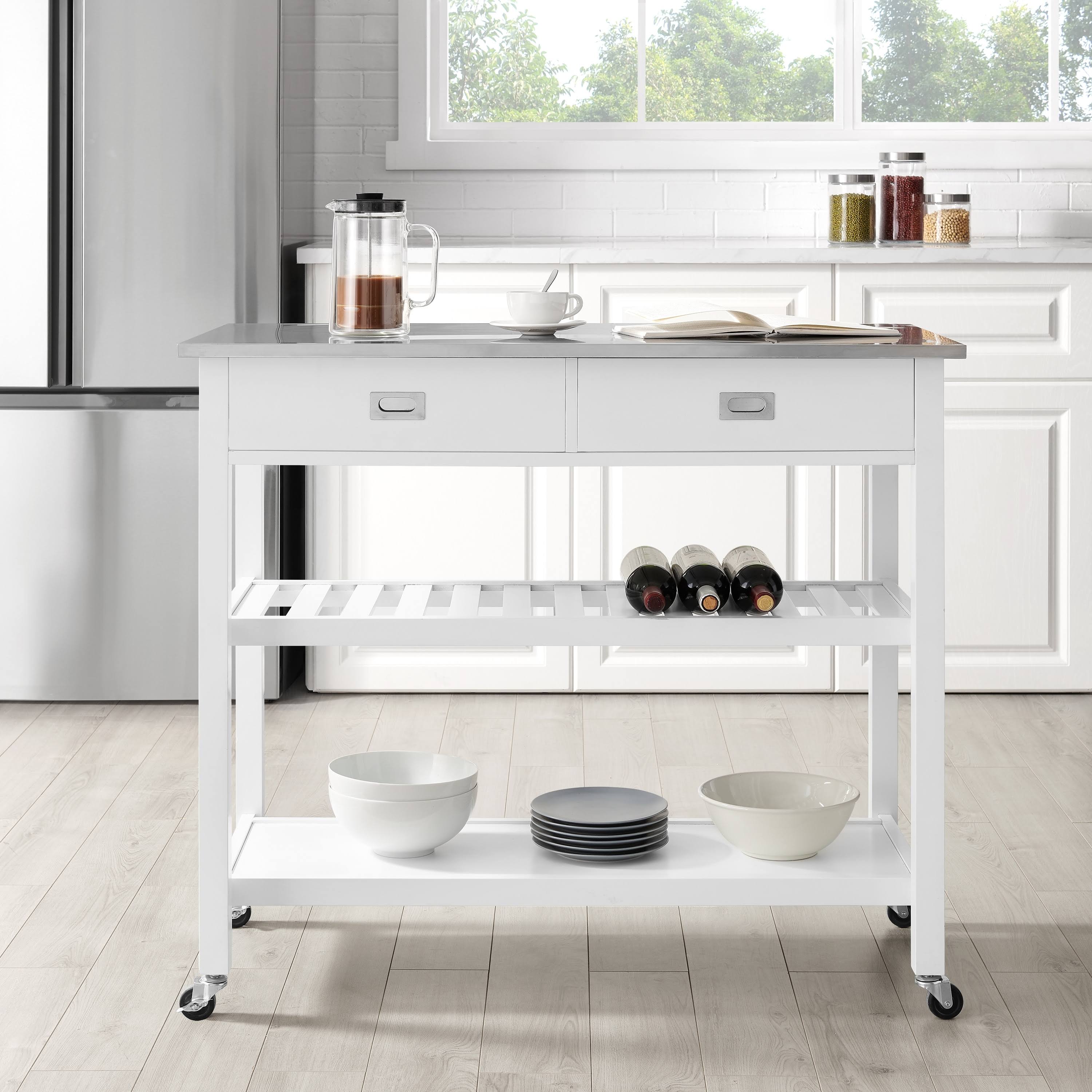 Crosley Chloe Kitchen Island Cart White Stainless Steel Top
