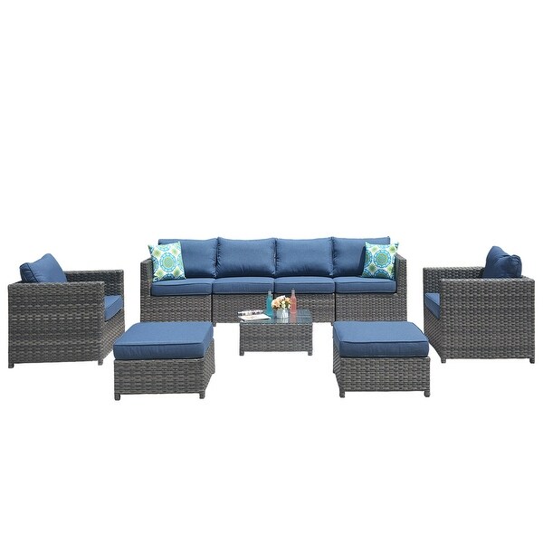 OVIOS Patio Furniture Deep Seat Wicker 9piece Set