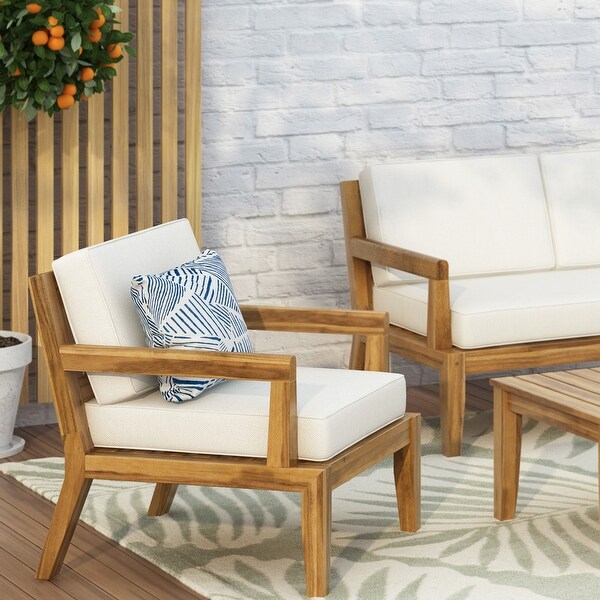 Rossville Acacia Wood Outdoor Club Chair with Cushions by Christopher Knight Home