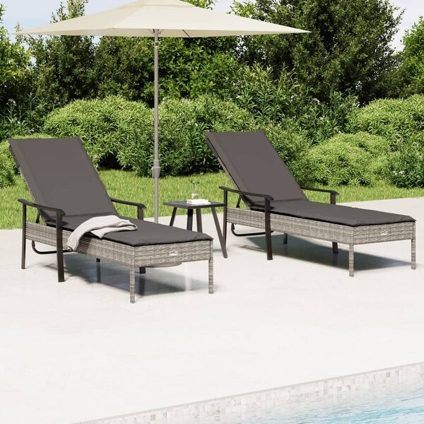 vidaXL Sun Lounger with Cushion Gray Poly Rattan