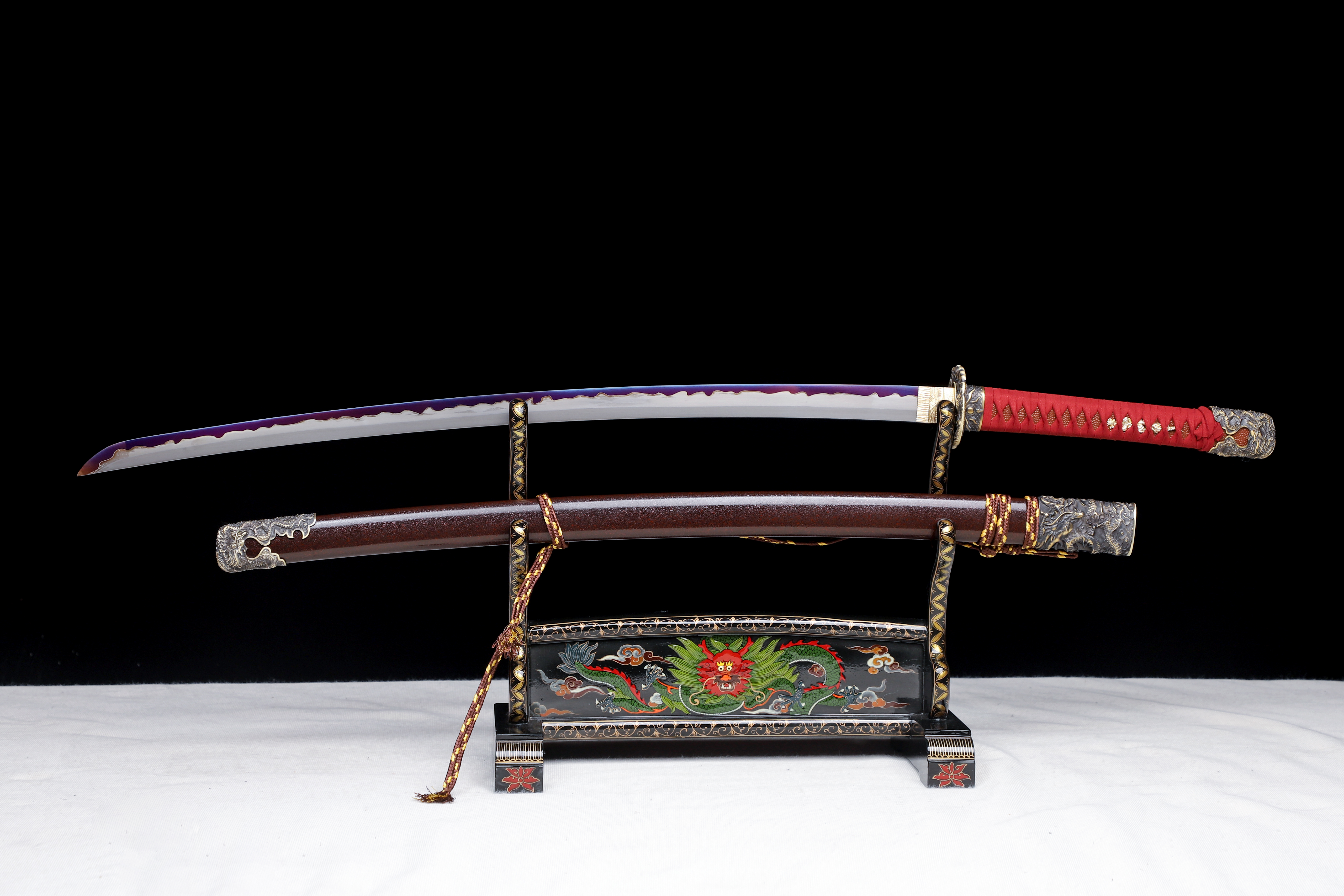 Handmade Katana 9260 Spring Steel Purple Blade Dragon Tsuba Full Tang