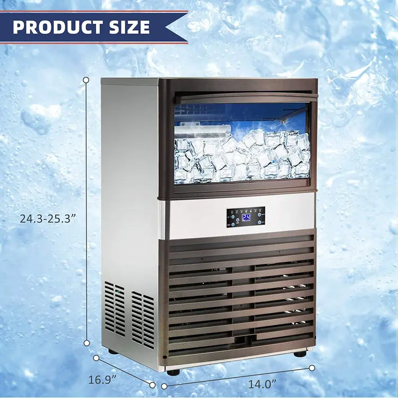 YUTGMasst Commercial Ice Maker — 110 lbs/24H Stainless Steel Freestanding Air-Cooled Ice Machine