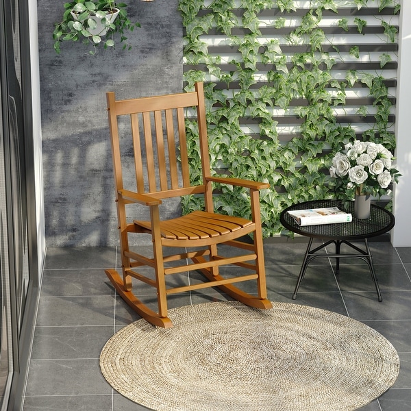 Outdoor Rocking Chair,Patio Wooden Rocking Chair with Smooth Armrests,High Back