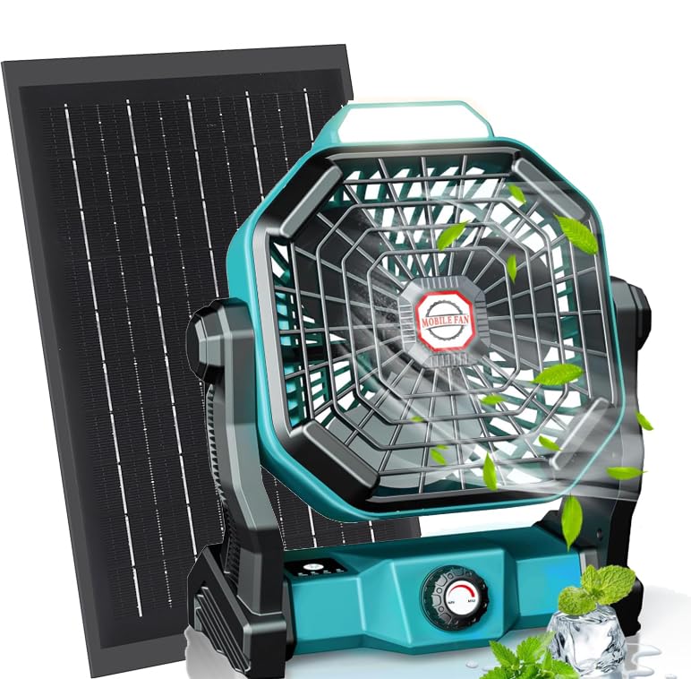 20000mAh Solar Camping Fan, 10W Solar Powered Fans with Solar Panel, Rechargeable Fan & Led Lantern, Battery Operated Powered Outdoor Tent Fans for Camping Summer Essentials (Orange)