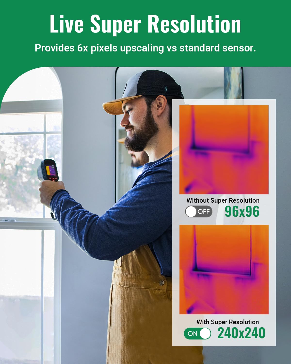 2026 Thermal Camera, Super Resolution 240 x 240, Thermal Imaging Camera with Pointer, 96 x 96 IR Resolution, 25 HZ Infrared Camera,-4°F to 1022°F, 50°FOV, 8h Battery Life Thermal Imager