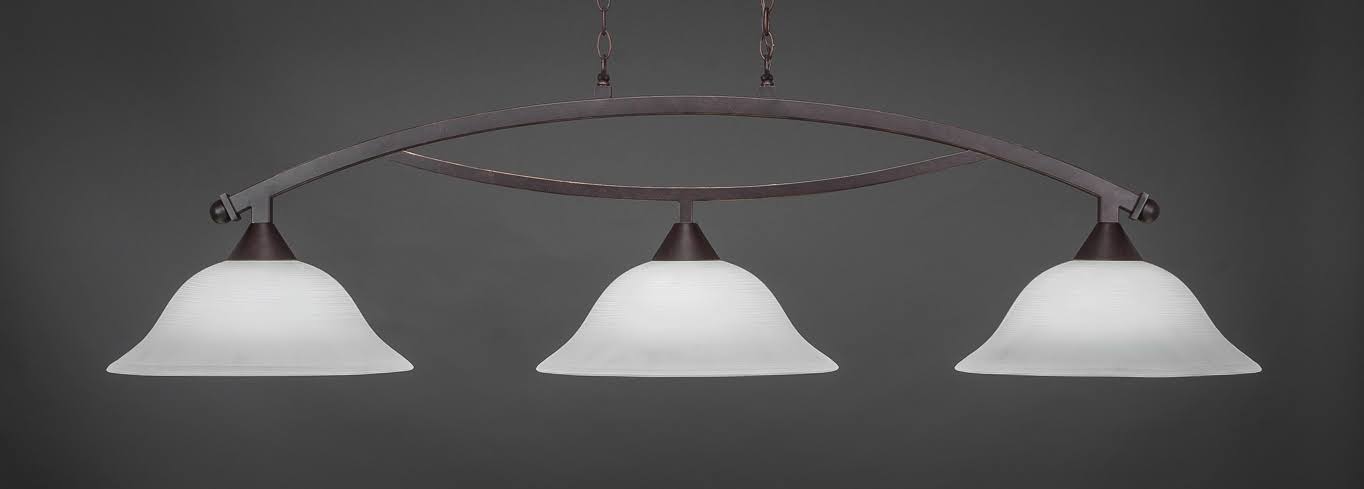 Toltec Lighting 873-DG-612 Bow - Three Light Billiard, Dark Granite Finish with White Linen Glass