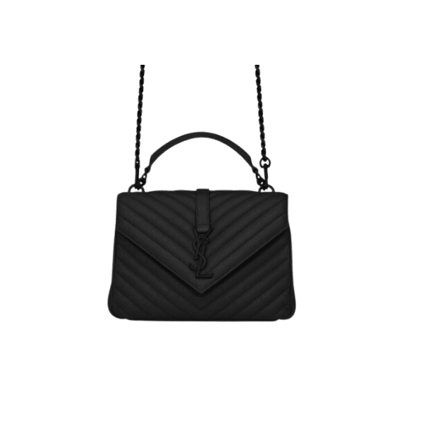 Saint Laurent College Medium Chain Bag In Quilted Leather Black Noir 24Cm