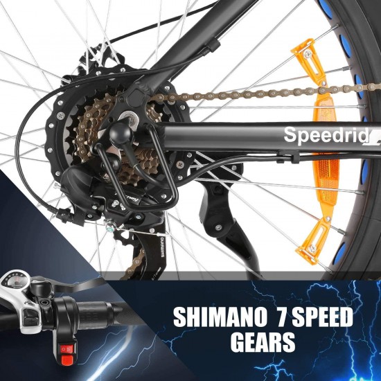 Electric Bike 48V 500W Fat Tire Electric Bike Snow Bike 26″ 4.0, 48V 10Ah Removable Battery and Professional 7 Speed