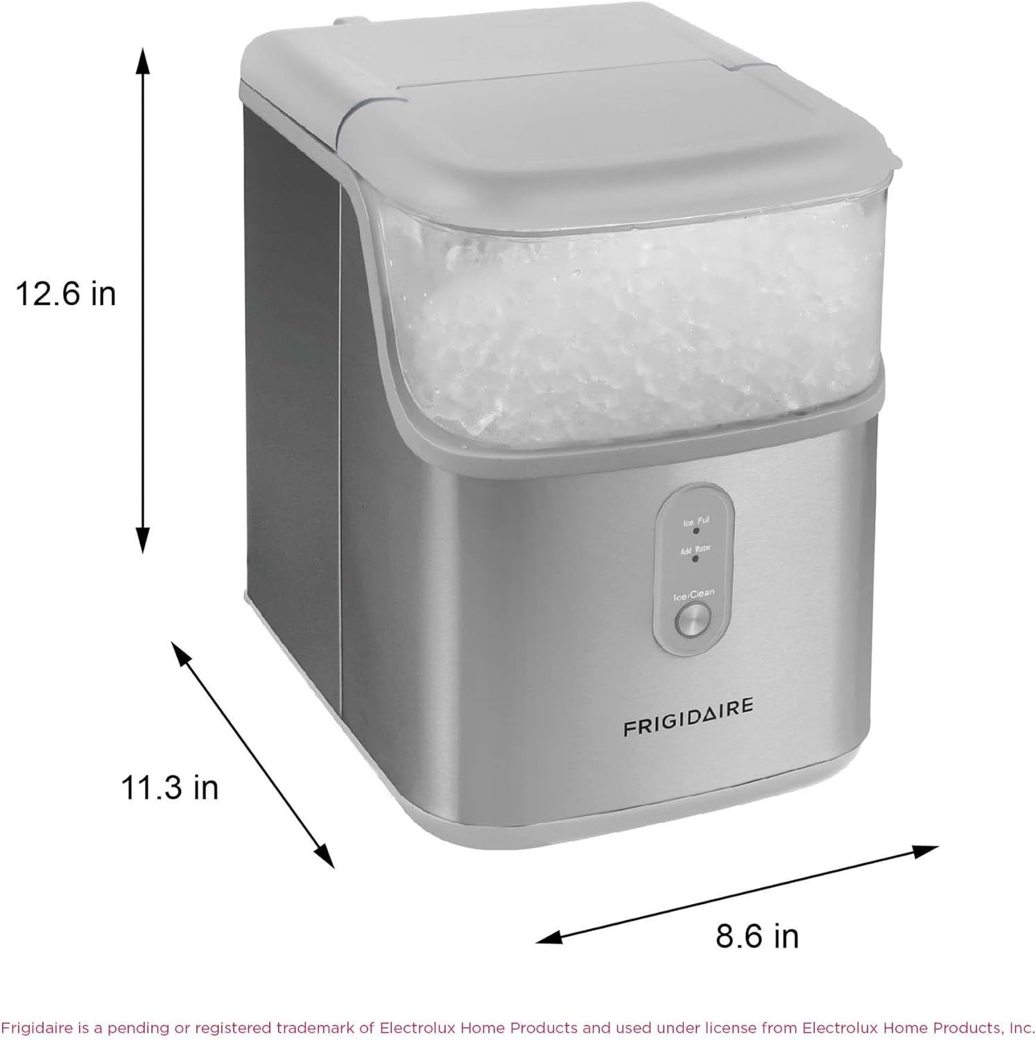 Countertop Crunchy Chewable Nugget Ice Maker, Compact, 33lbs per Day, Metallic Finish