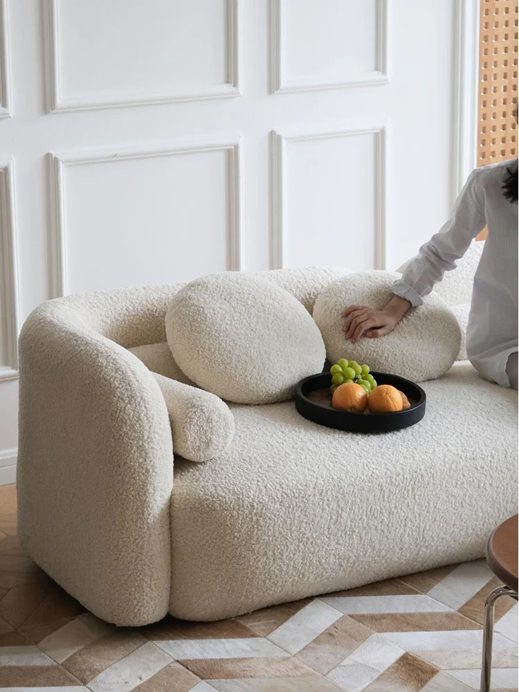 CH044 - Gub* Cream White Sofa: Sheepskin, Simple Design, Living Room Seating