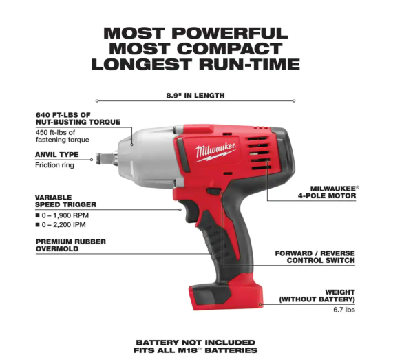 2663-20 M18 18V Lithium-Ion Cordless 1/2 in. Impact Wrench W/ Friction Ring (Tool-Only)