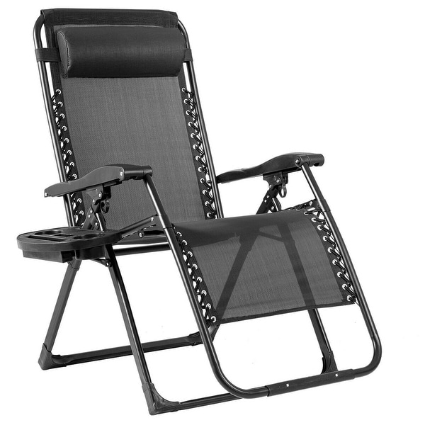 Gymax Folding Zero Gravity Lounge Chair Recliner w/ Cup Holder Tray