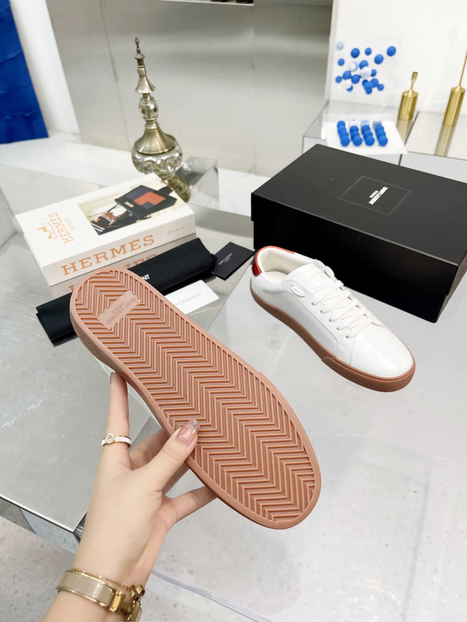 Saint Laurent Court Classic Embroidered Sneakers White And Red