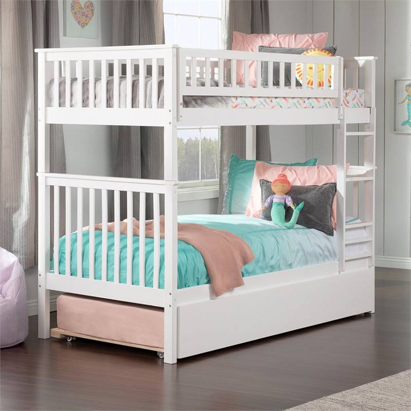 Atlantic Furniture Woodland Bunk Bed with Urban Trundle, White, Twin Over Twin