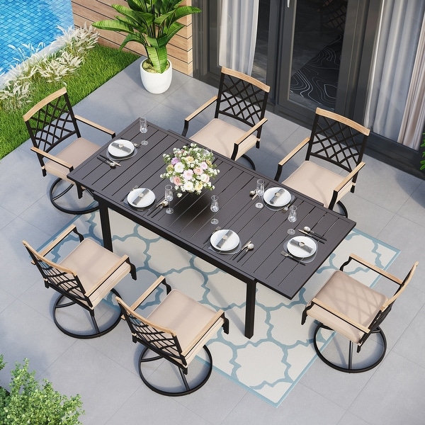 MAISON ARTS 7/9Piece Outdoor Patio Dining Set,6/8 Metal Swivel Dining Chairs,1 Rectangular Expandable Table