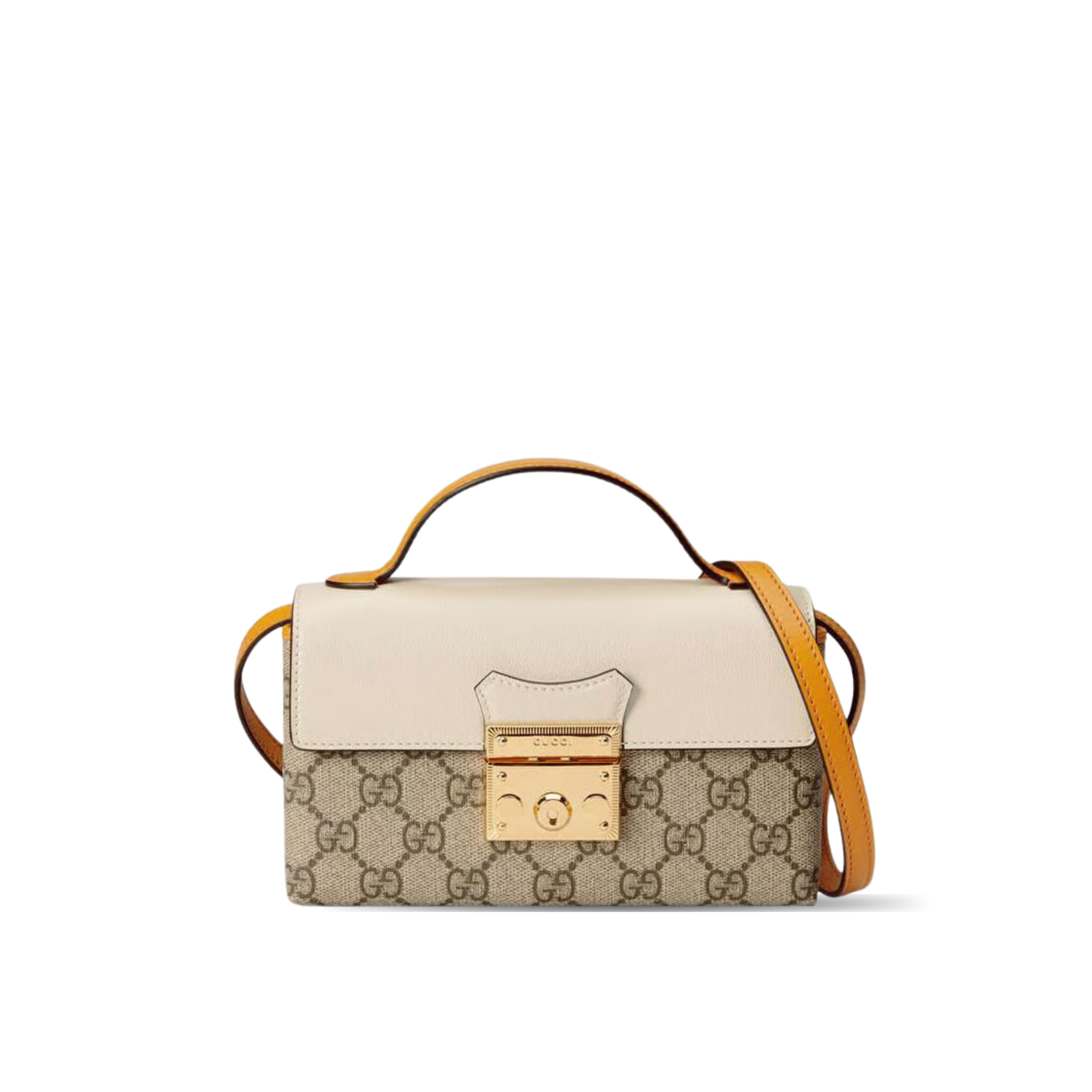 Gucci Padlock Mini Shoulder Bag Ivory & Orange Leather 18cm/7in