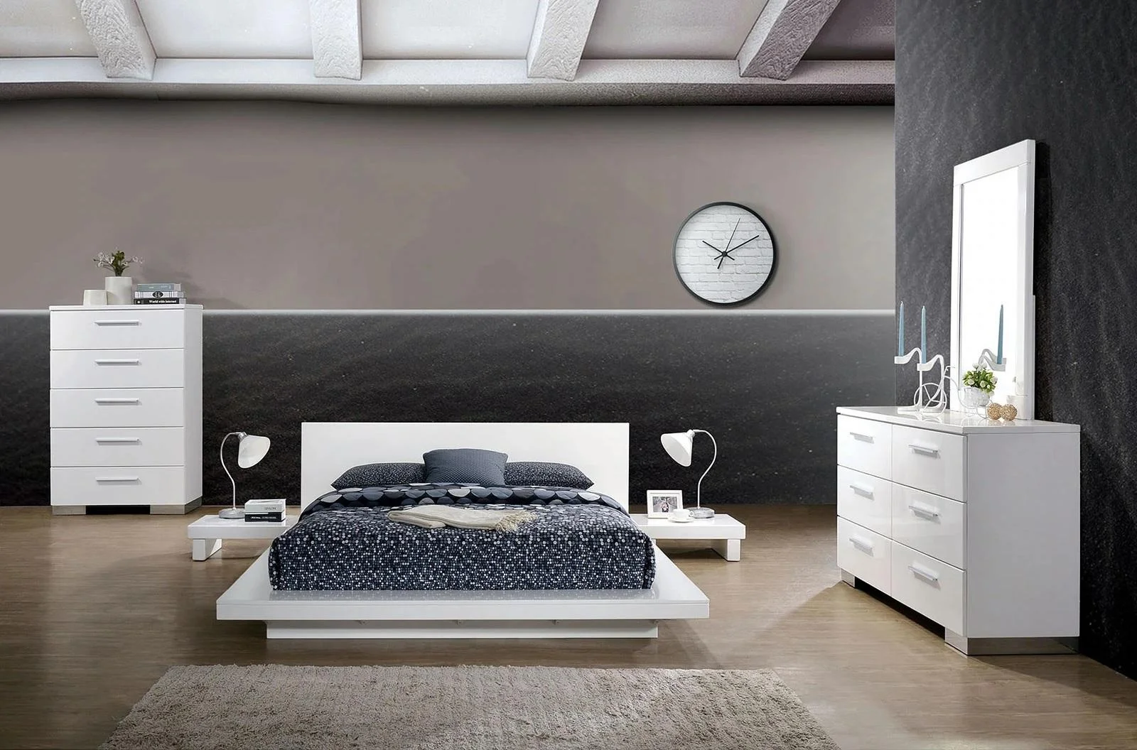 Contemporary White Solid Wood King Bedroom Set 6pcs FOA CM7540WH Christie