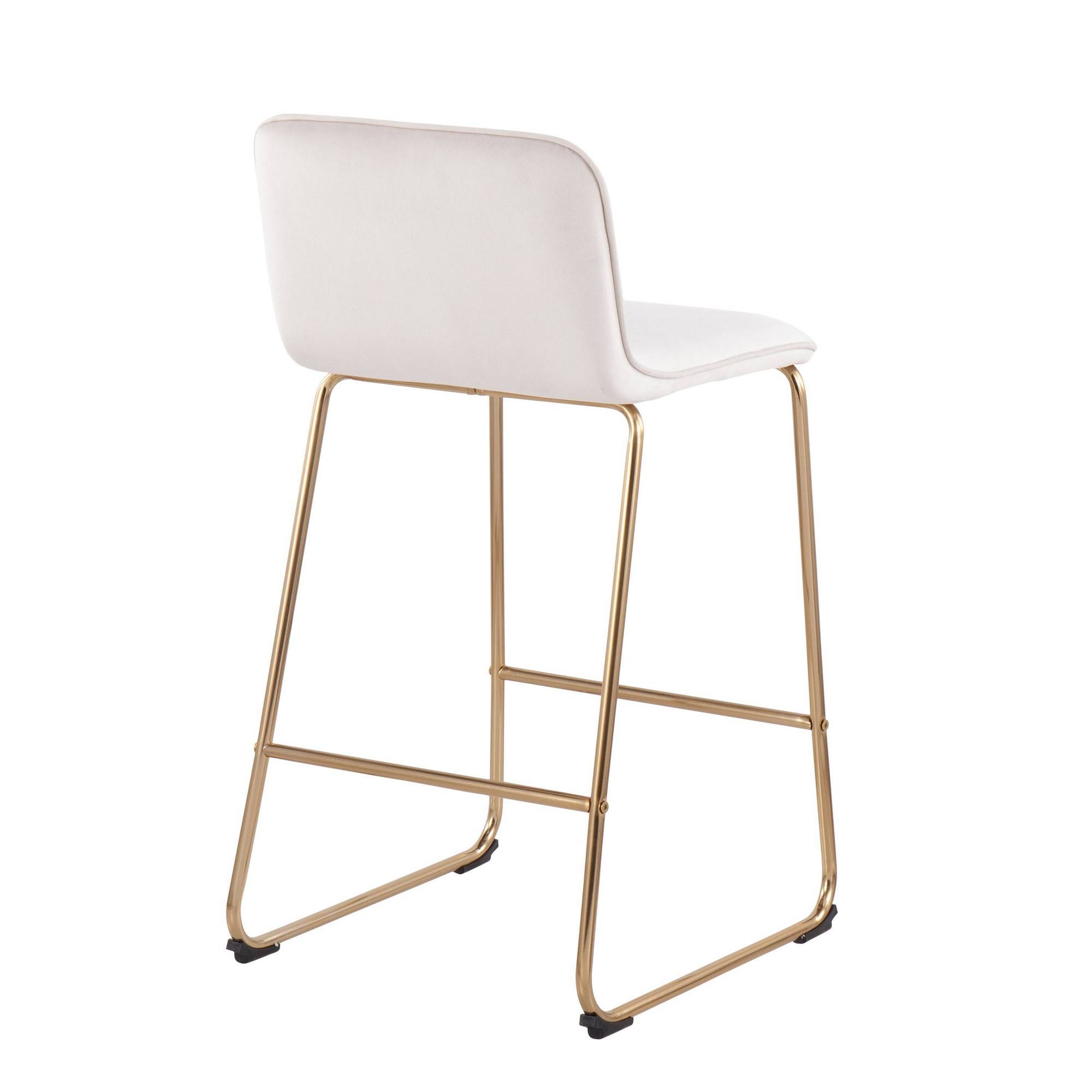 LumiSource Casper Fixed-Height Counter Stool - Set of 2, Gold Metal, Cream Velvet