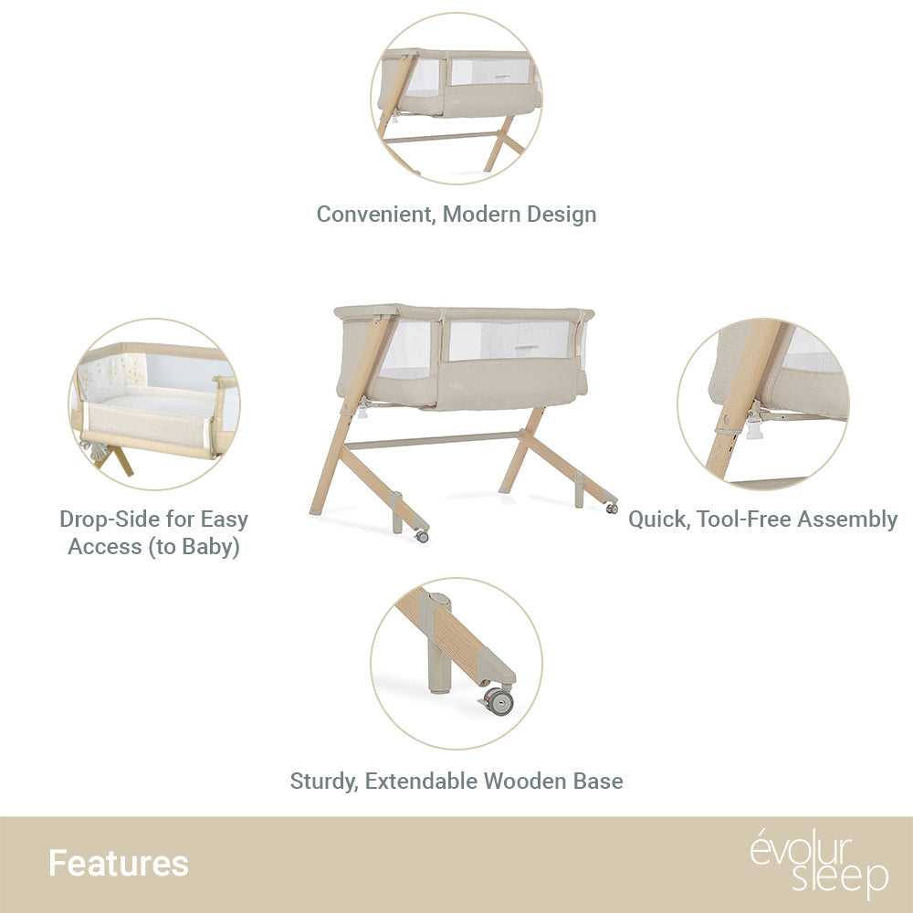Evolur Stellar Bassinet and Bedside Sleeper in Beige