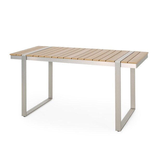 Dining Table,Silver + Natural with a Stunning Aluminum Frame and Classic Slat Paneling