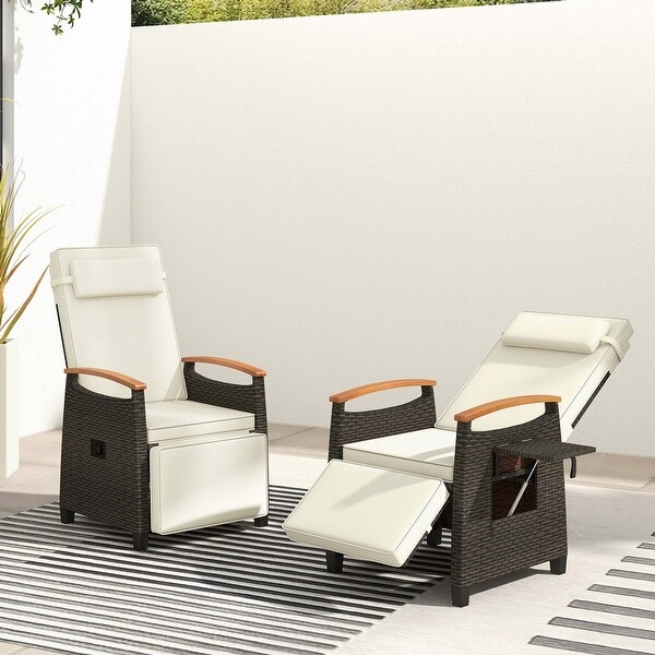 1/2PCS Patio Wicker Recliner Chair w/ Adjustable Backrest and Footrest