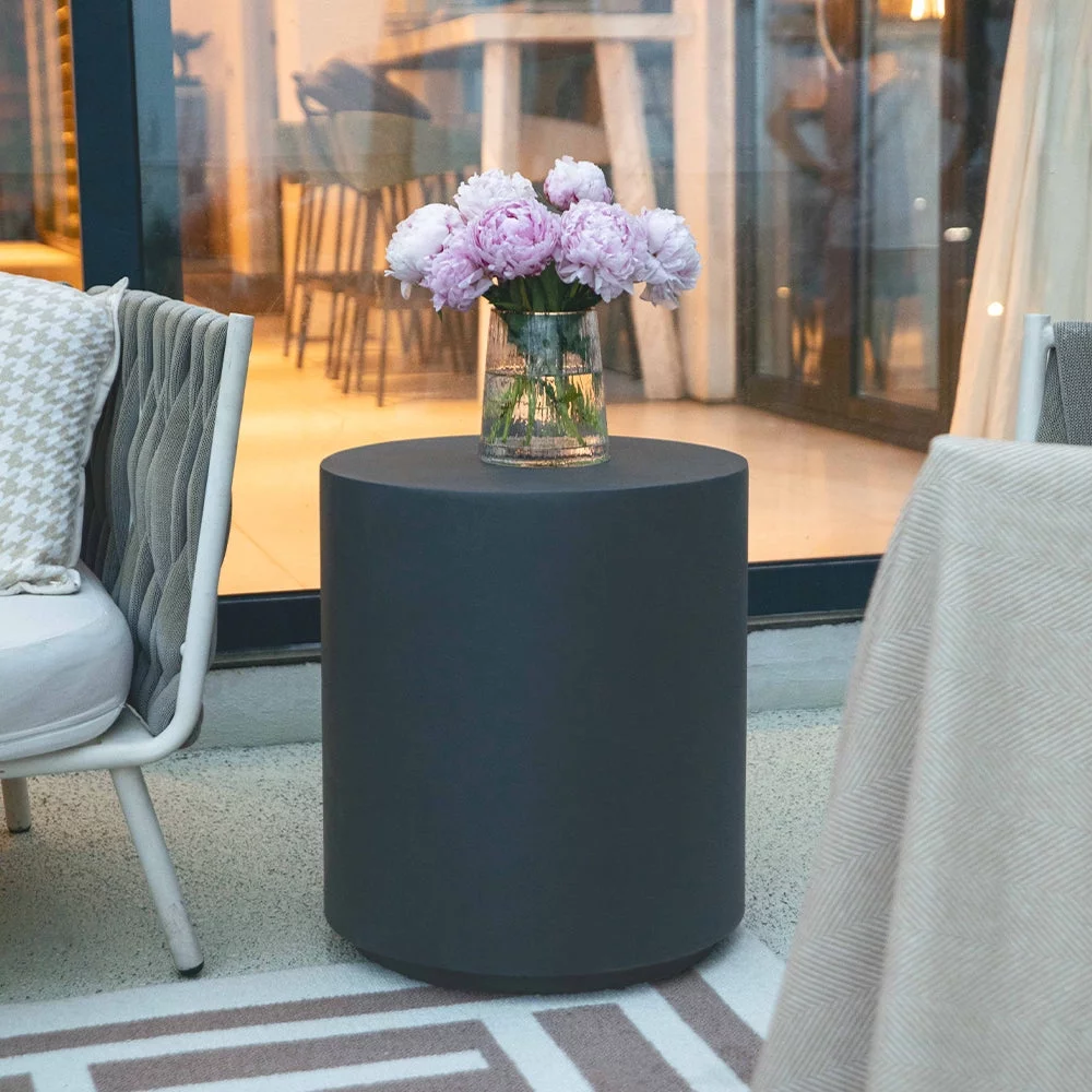 Elementi Rome Coffee Table End Table Set of 3 for Indoor Outdoor Patio Tables Outdoor Furniture Coffee Table Set Side Table Living Room Furniture Center Table Nightstand Concrete, Slate Black - Round