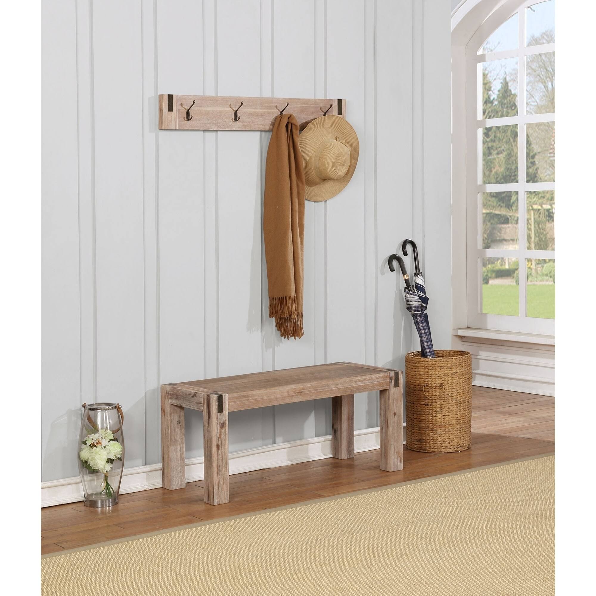 Woodstock Acacia Wood with Metal Inset 40x22 Bench, Brushed Driftwood