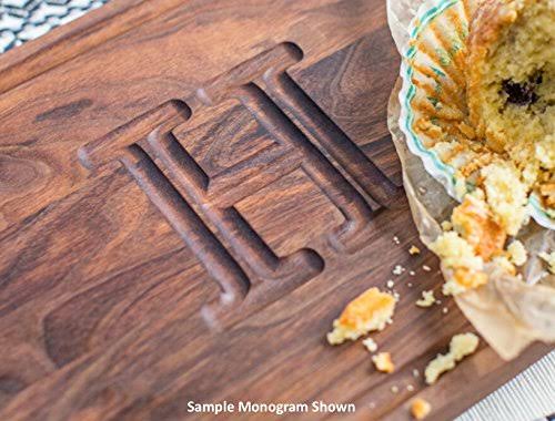 Bigwood Boards Monogrammed Walnut Cutting Board with Rope Handles, H